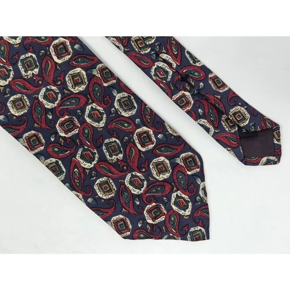 BROOKS BROTHERS VINTAGE SILK TIE BLUE RED PAISLEY 80'S STYLE 3.25" X 58"